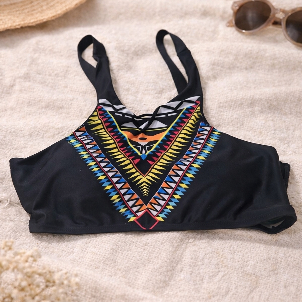 🔥Zaful Aztec Print Pullover High Neck Bikini XL